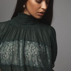 NWOT Anthropologie High-Neck Lace Swing Blouse